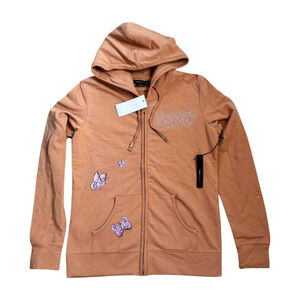 BCBGMAXAZRIA Medium Lightweight Embellished Zip Brown Hoodie NWT MSRP $160